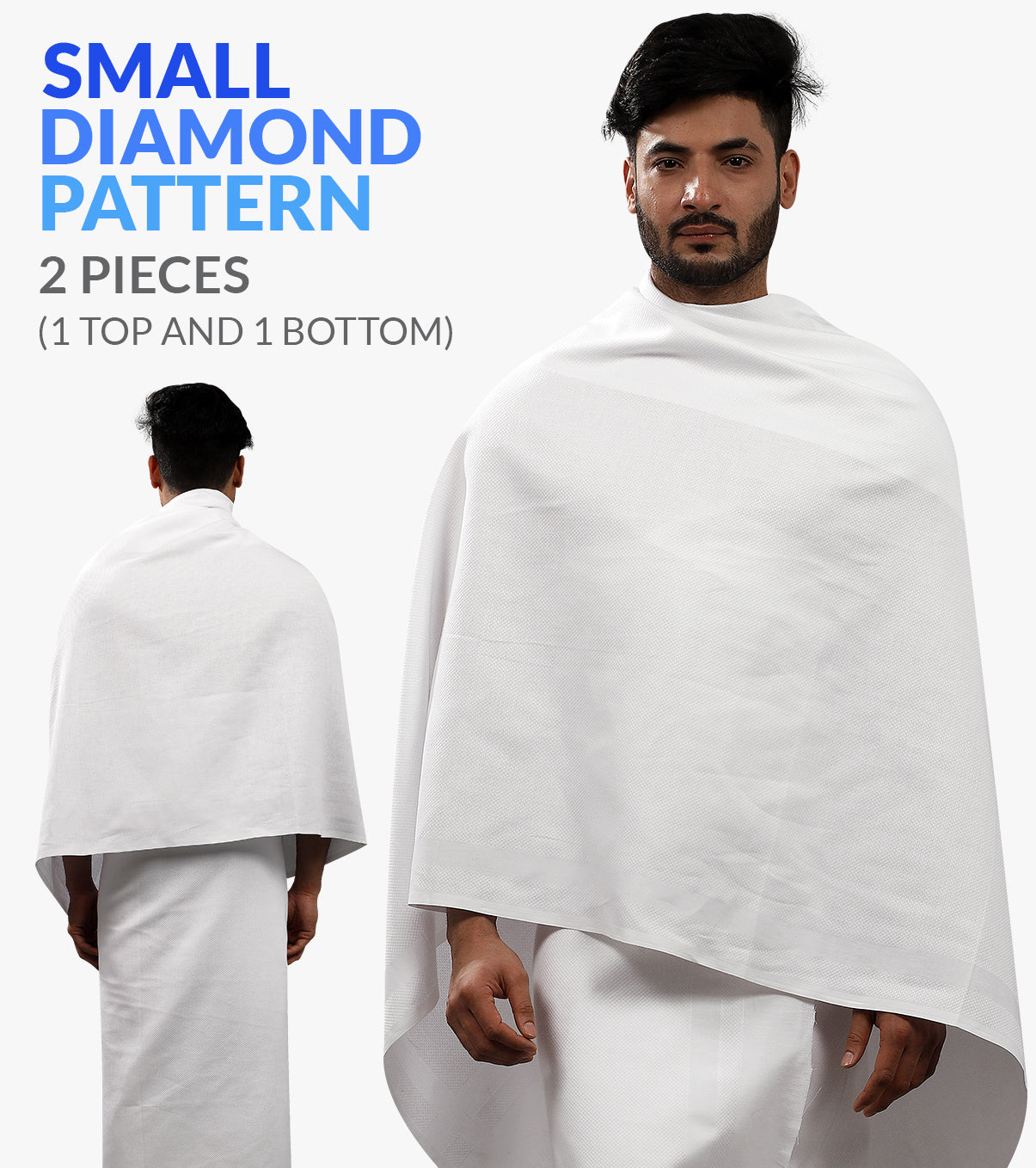 Small Diamond Pattern Ihram Ehram Ahram for Hajj and Umrah - 2 Pcs -100% Cotton Fabric 110 x 230cm
