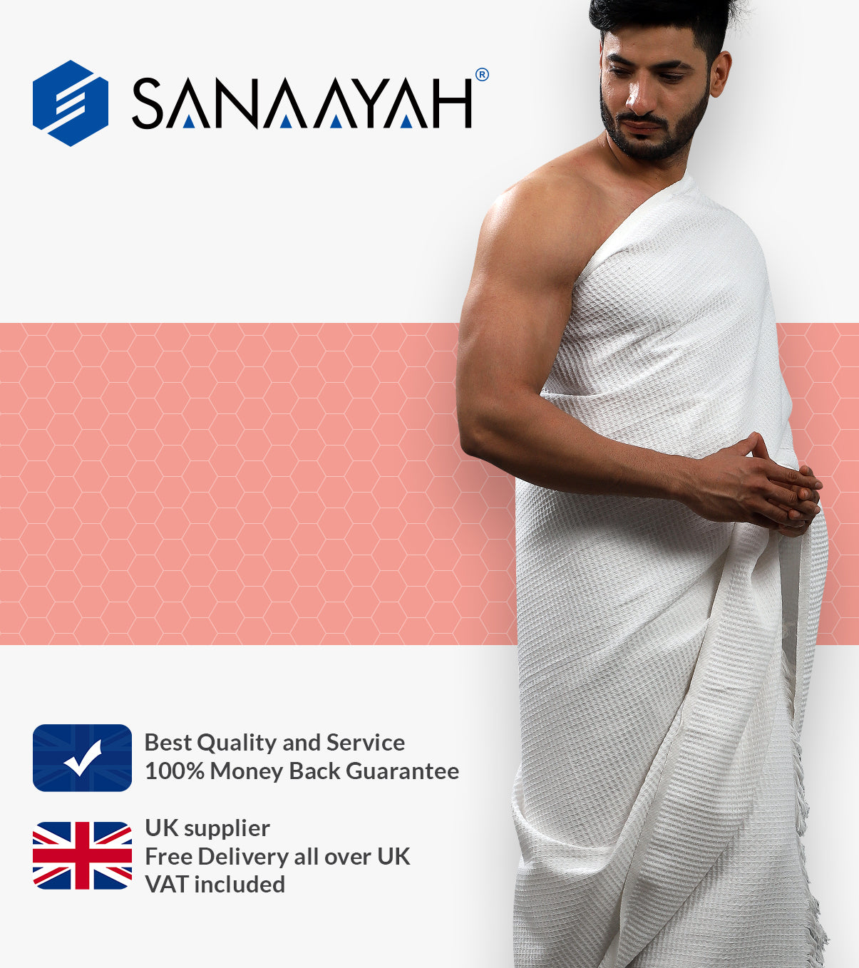 Terry Towel Honeycomb Ihram Ahram Ehram for Premium White for HAJJ UMRAH with Free Belt