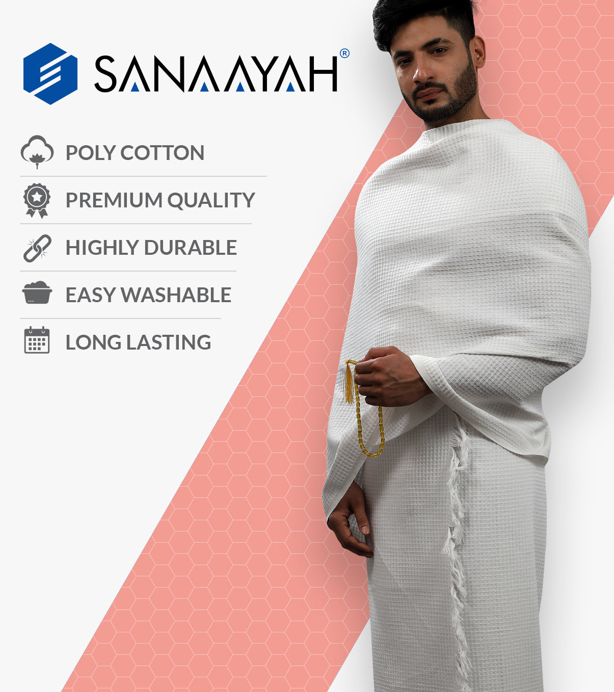 Terry Towel Honeycomb Ihram Ahram Ehram for Premium White for HAJJ UMRAH with Free Belt