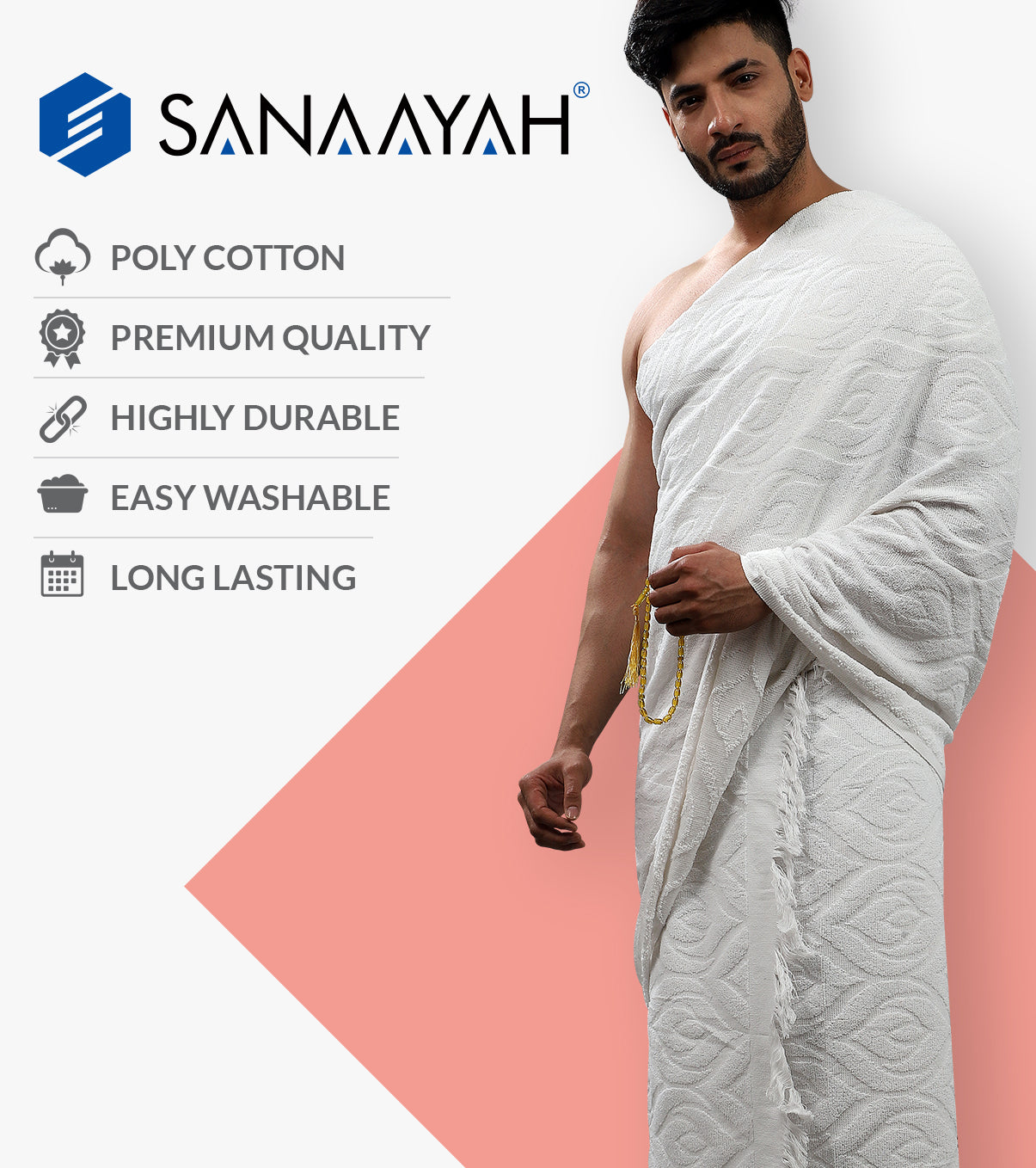 Lot 2 Ihram Ehram Coton Pur + Ceinture – 110 X 220 Cm – Hajj Umrah Blanc – Qualité Supérieure