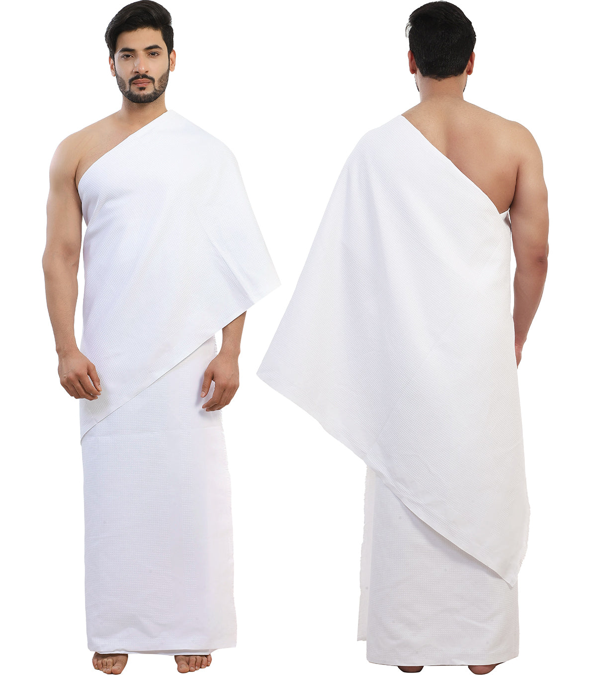 Honey Comb Pattern Ihram Ahram Ehram for Hajj Umrah 1 Top 1 Bottom with Ahram Belt White