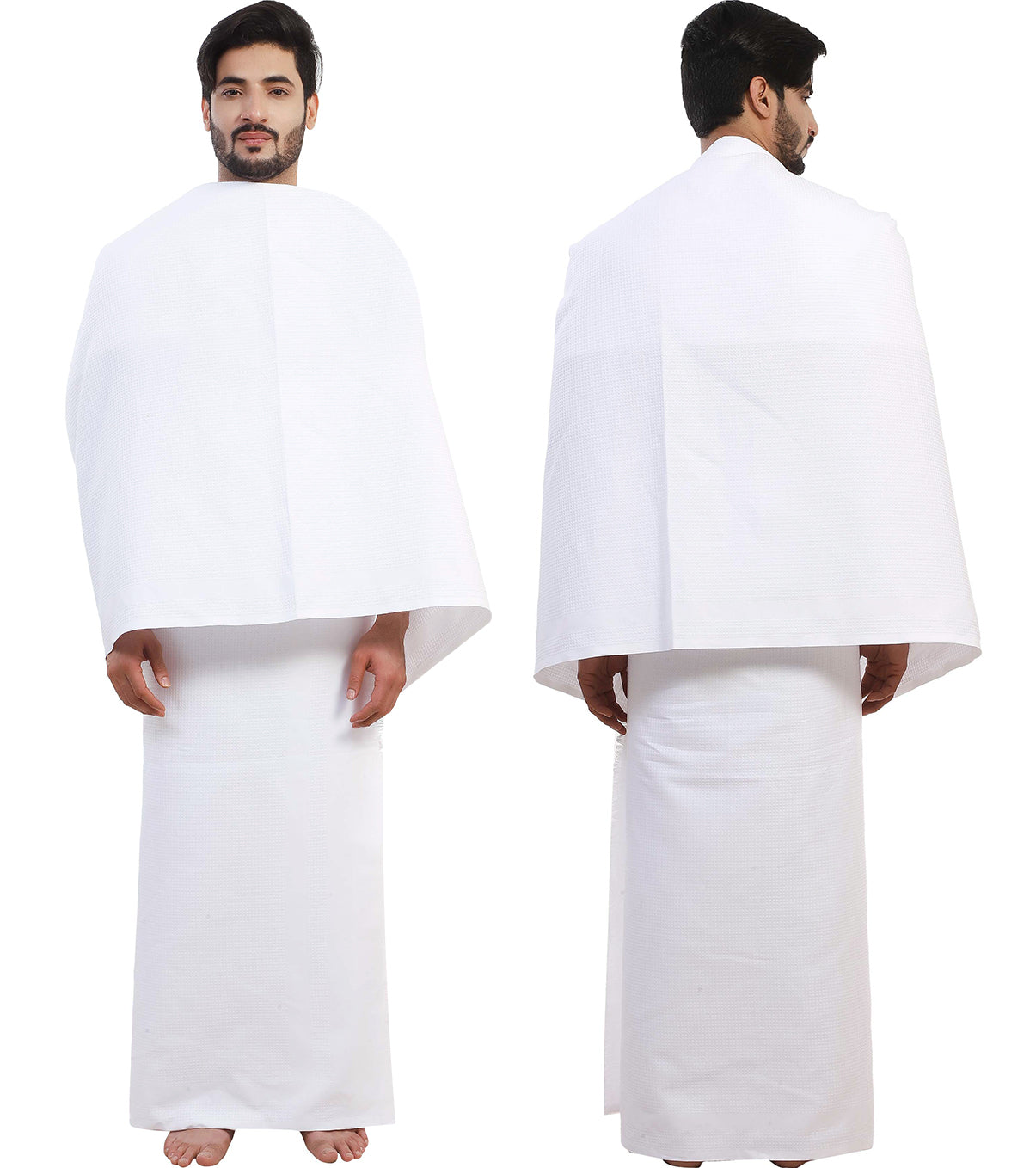 Honey Comb Pattern Ihram Ahram Ehram for Hajj Umrah 1 Top 1 Bottom with Ahram Belt White