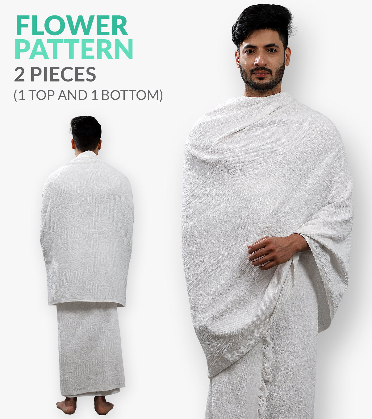 Flower Pattern Ihram Ehram Ahram with Free Belt for Hajj and Umrah - 2 Towels 110 x 220cm