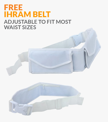 Honey Comb Pattern Ihram Ahram Ehram for Hajj Umrah 1 Top 1 Bottom with Ahram Belt White