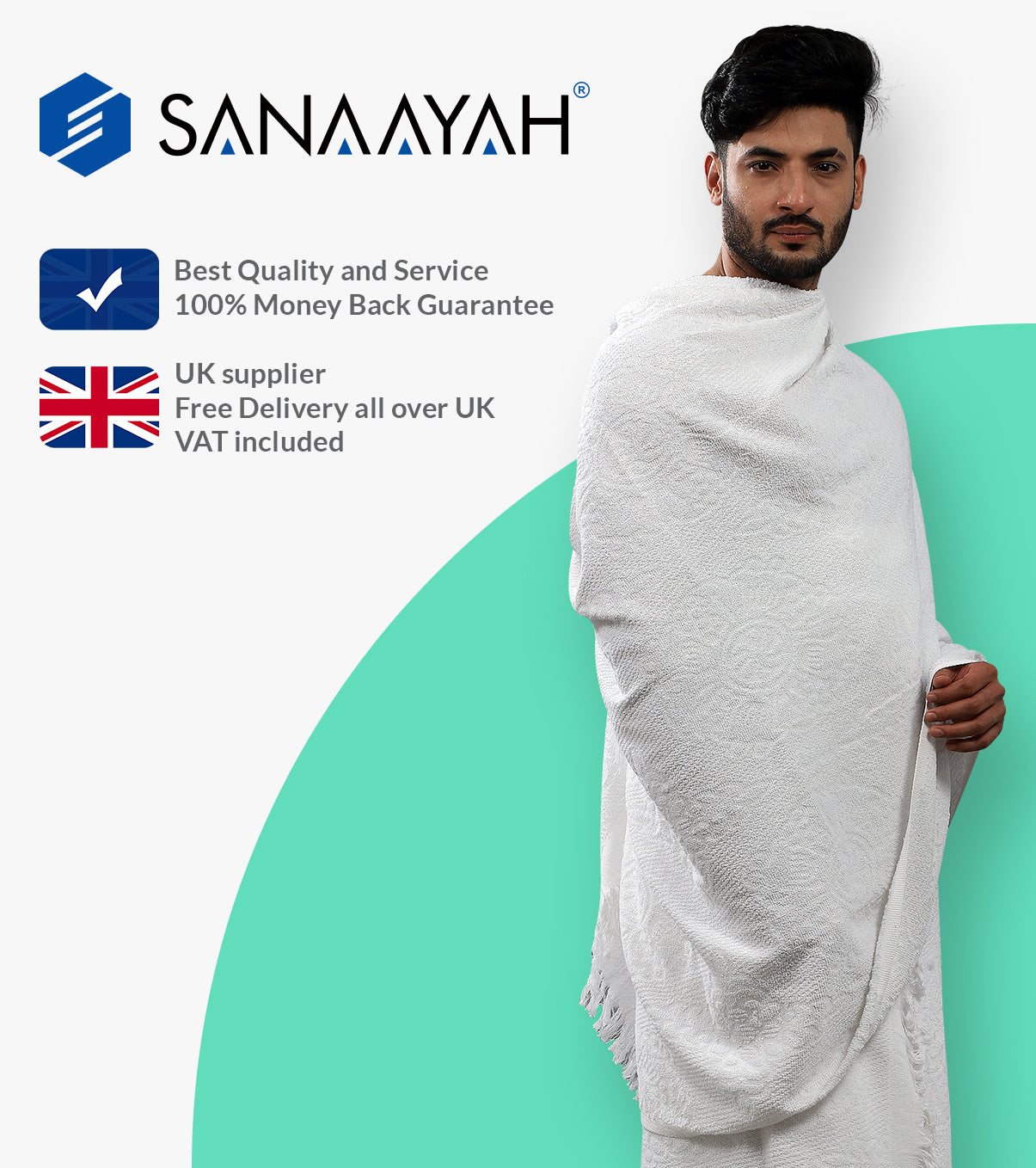 Flower Pattern Ihram Ehram Ahram with Free Belt for Hajj and Umrah - 2 Towels 110 x 220cm