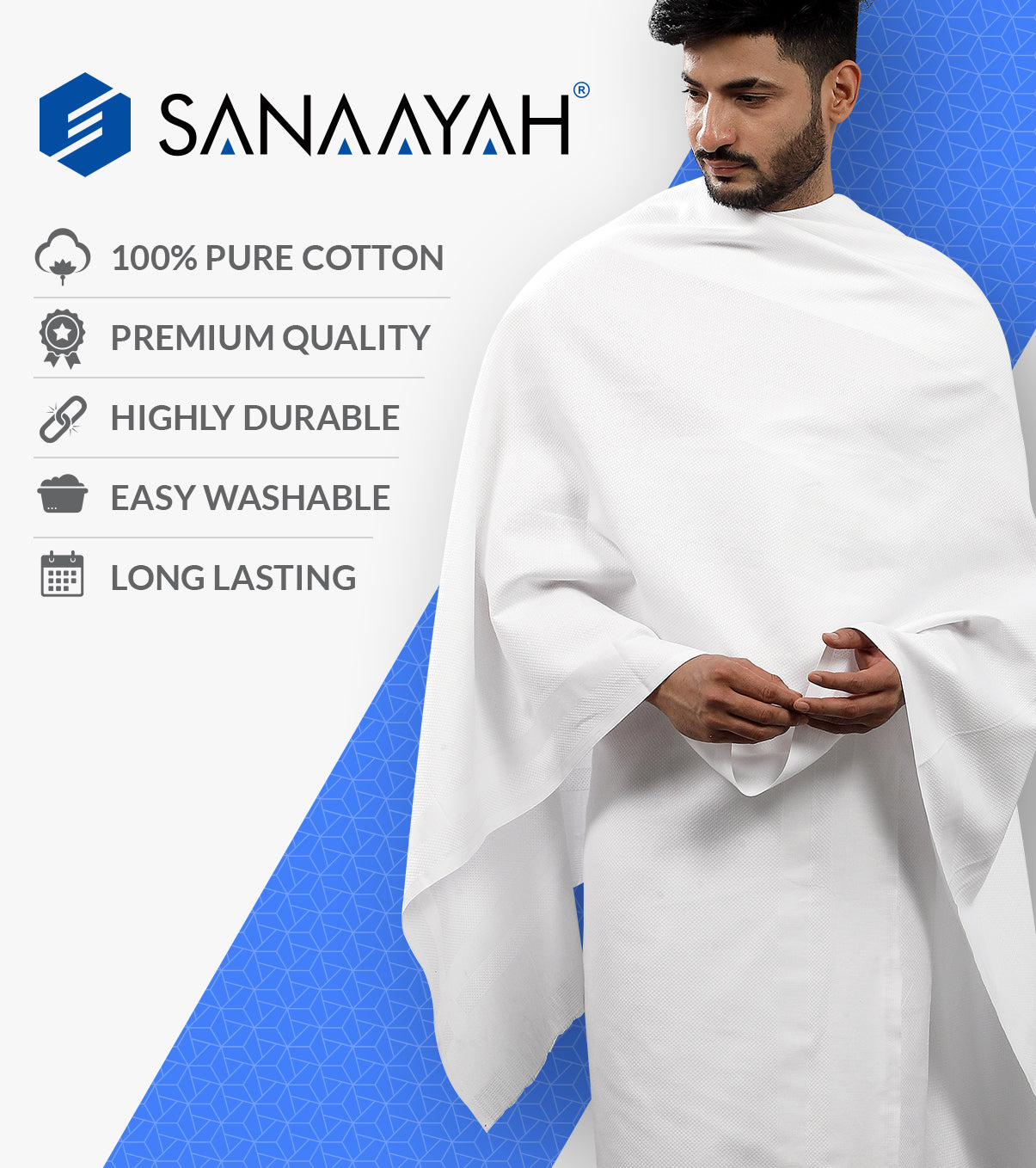 Small Diamond Pattern Ihram Ehram Ahram for Hajj and Umrah - 2 Pcs -100% Cotton Fabric 110 x 230cm